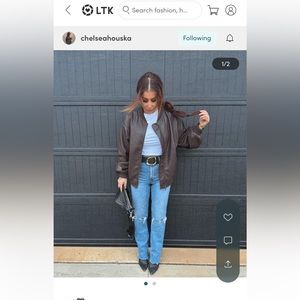 Brown oversized bomber jacket as seen on Chelsea Deboer